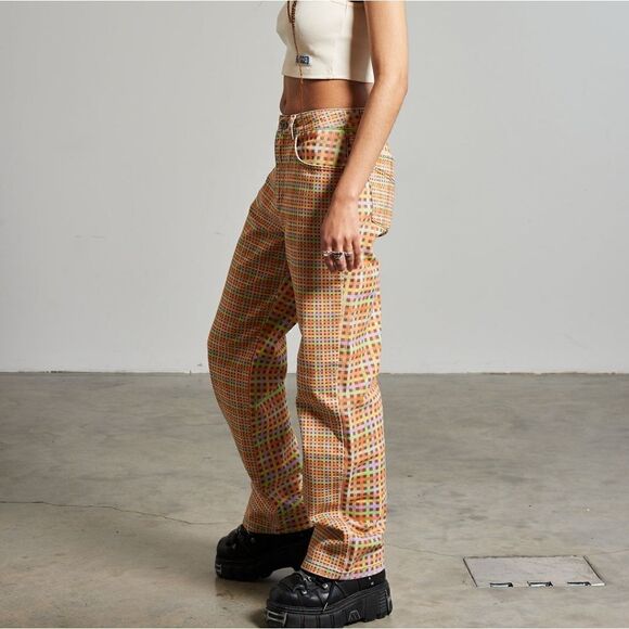 The Ragged Priest Oblivion Rainbow Plaid High Rise Straight Dad Jeans Size 24 - Picture 3 of 16